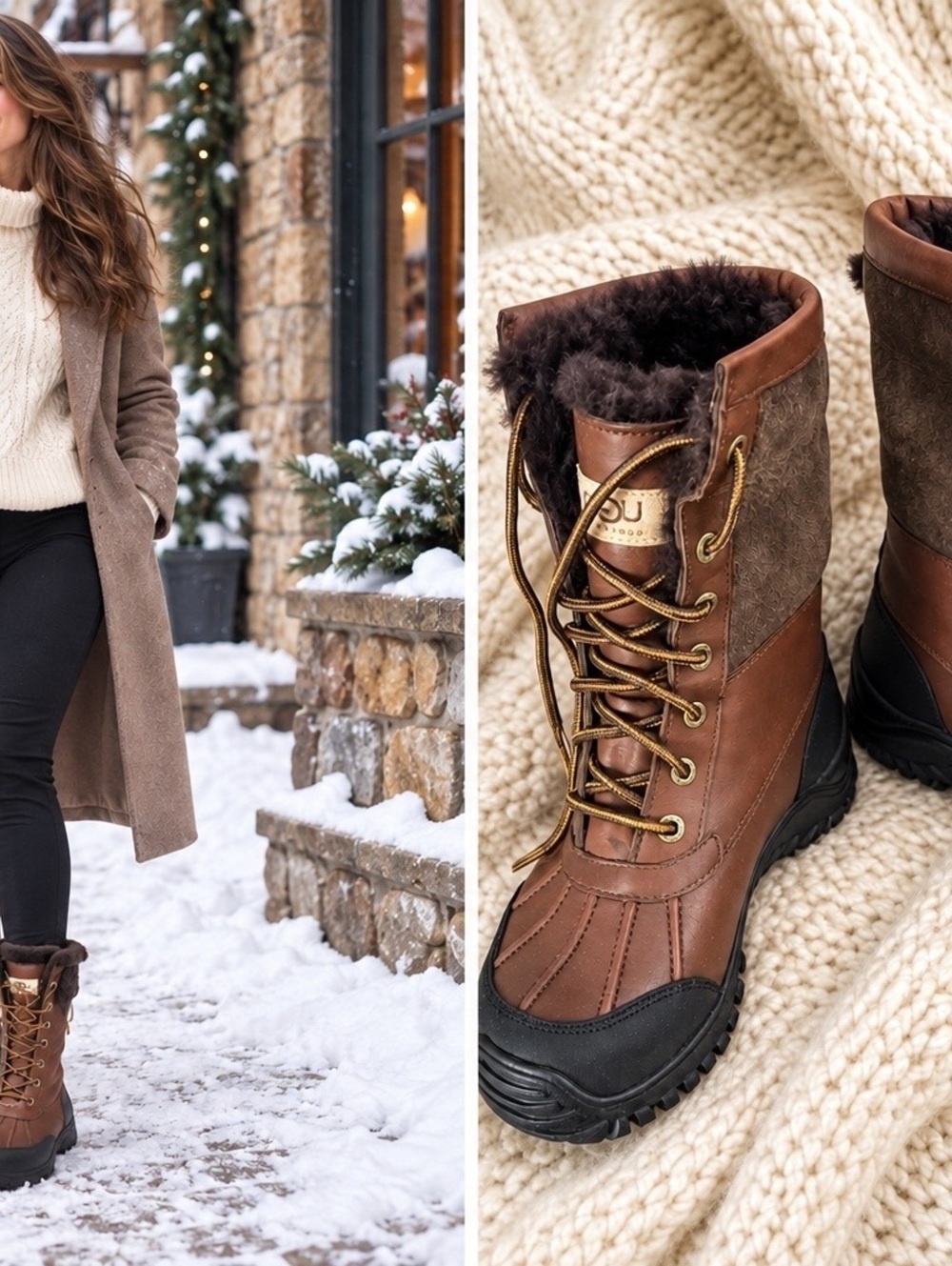 UGG Adirondack II Brown Leather Fur Lined Winter Boots Women’s 8